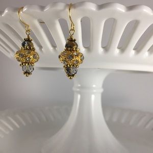 Handmde Custom Crafted Earrings Unique Gold Metal Crystal New Never Worn